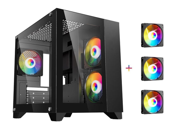 DIYPC ARGB-Q3-BK Black USB3.0 Tempered Glass Micro ATX Gaming Computer Case w/