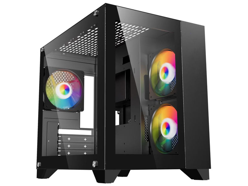 DIYPC ARGB-Q3-BK Black USB3.0 Tempered Glass Micro ATX Gaming Computer Case w/