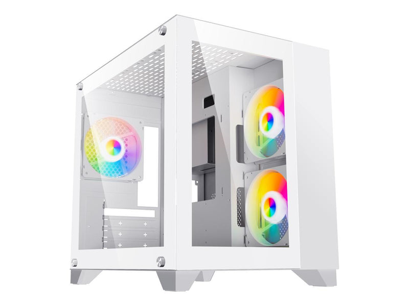 DIYPC ARGB-Q3.v2-W White USB3.0 Tempered Glass Micro ATX Gaming Computer Case w/