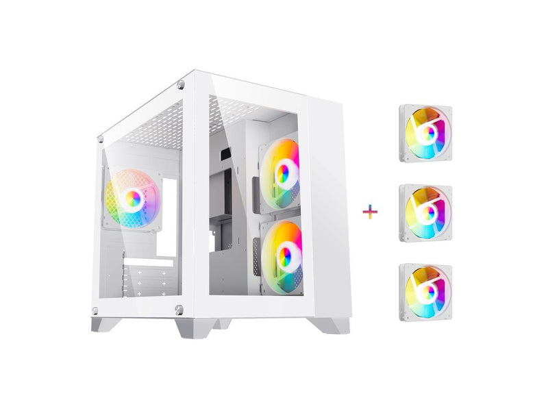 DIYPC ARGB-Q3.v2-W White USB3.0 Tempered Glass Micro ATX Gaming Computer Case w/