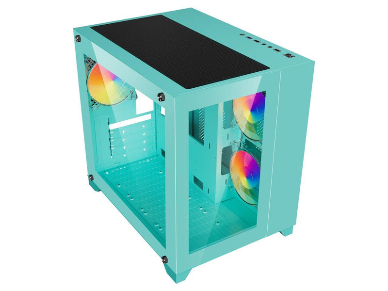 DIYPC ARGB-Q3-Green USB3.0 Tempered Glass Micro ATX Green Gaming Computer Case