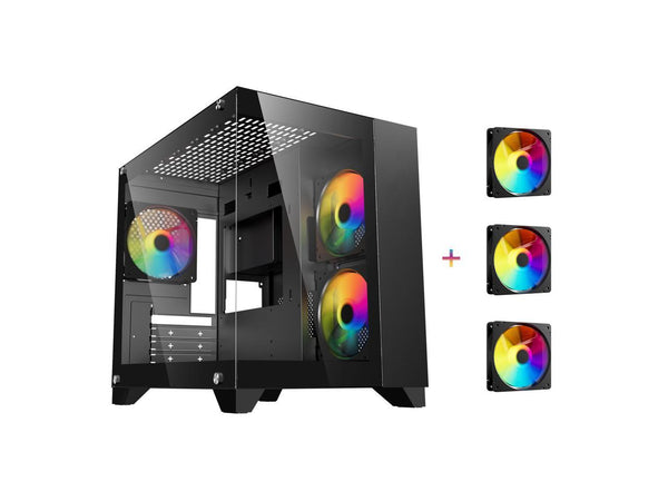 DIYPC ARGB-Q01-Bk Black USB3.0 Tempered Glass Micro ATX Gaming Computer Case w/