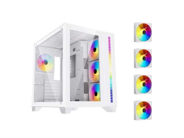 DIYPC ARGB-Q10-W White USB3.0 ATX Mid Tower Gaming Computer Case w/ Dual