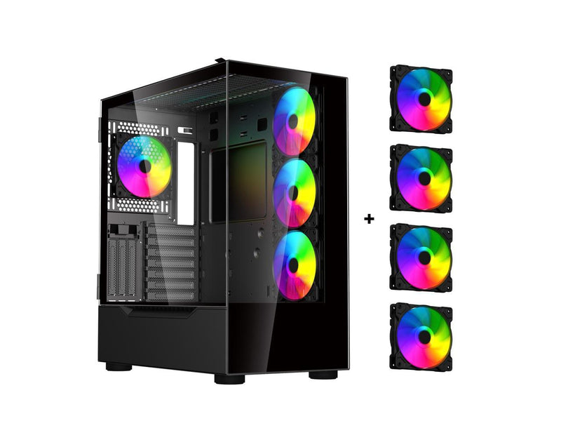 DIYPC ARGB-Q18-BK Black USB3.0 ATX Mid Tower Gaming Computer Case w/ Dual