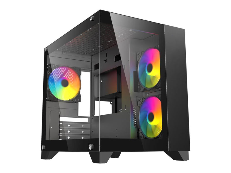 DIYPC ARGB-Q1.V2-BK Black USB3.0 Tempered Glass Micro ATX Gaming Computer Case