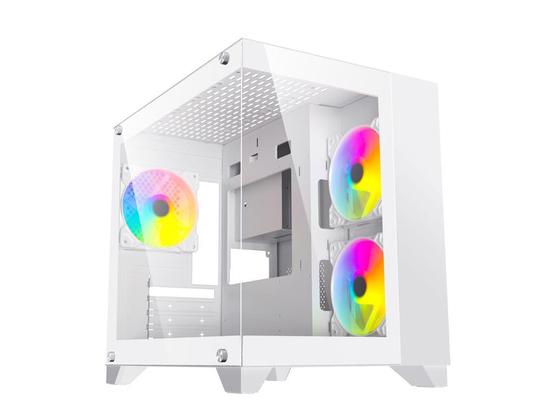 DIYPC ARGB-Q1.V2-W White USB3.0 Tempered Glass Micro ATX Gaming Computer Case w/