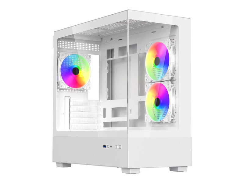 DIYPC ARGB-N1-W White USB3.0 /Type C Micro ATX Gaming Computer Case w/ Dual