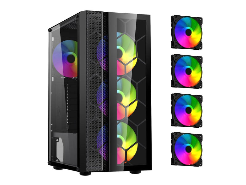 DIYPC Dragon-ARGB Black USB 3.0 Steel / Tempered Glass ATX Mid Tower Computer