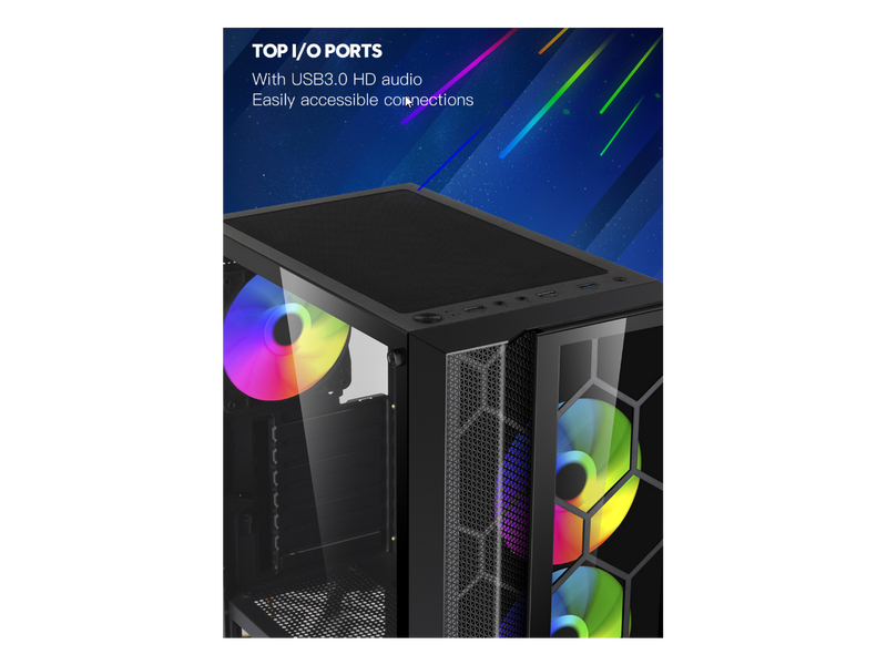 DIYPC Dragon-ARGB Black USB 3.0 Steel / Tempered Glass ATX Mid Tower Computer