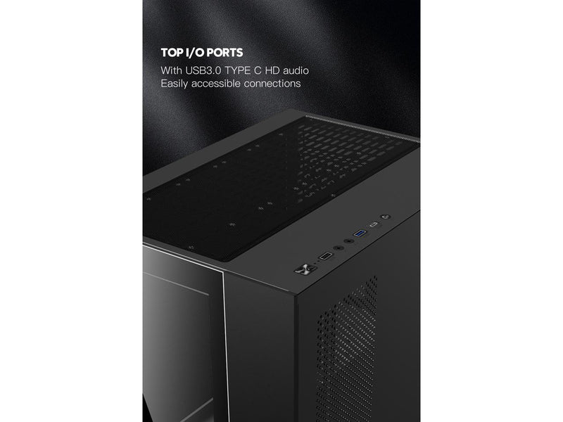 DIYPC ARGB-Q3.R2-BK Black USB3.0 /Type C Tempered Glass Micro ATX Gaming