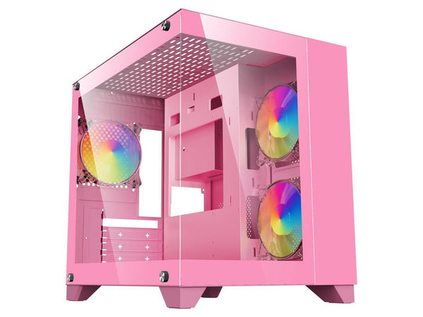 DIYPC ARGB-Q1.V2-P Pink USB3.0 Tempered Glass Micro ATX Gaming Computer Case w/