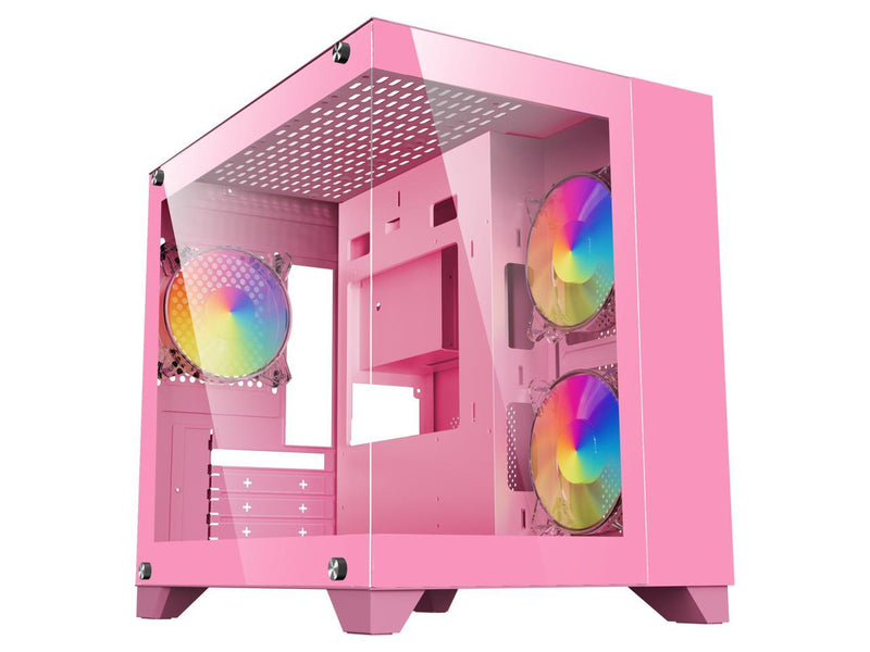 DIYPC ARGB-Q1.V2-P Pink USB3.0 Tempered Glass Micro ATX Gaming Computer Case w/