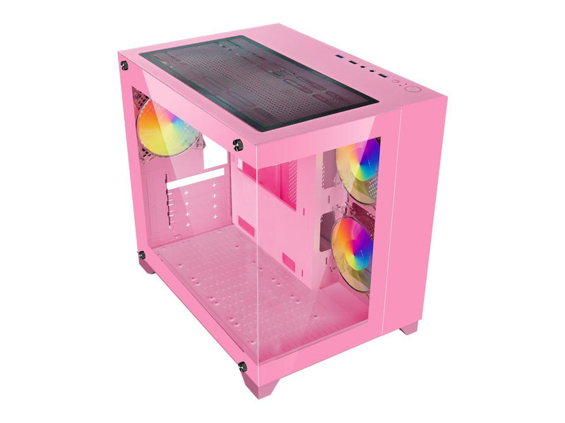 DIYPC ARGB-Q1.V2-P Pink USB3.0 Tempered Glass Micro ATX Gaming Computer Case w/