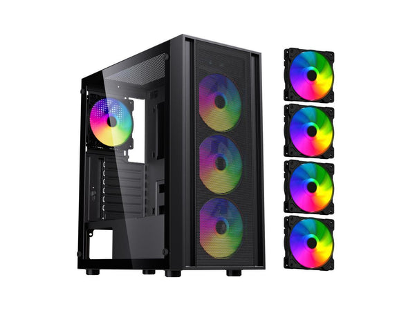 DIYPC DIY-S03-ARGB Black USB3.0 Steel/ Tempered Glass ATX Mid Tower Gaming