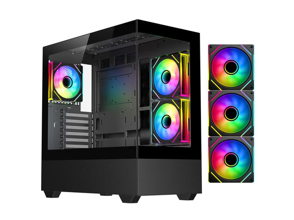 DIYPC ARGB-N5-BK Black USB3.0 / Type C ATX Mid Tower Gaming Computer Case w/2 x
