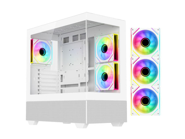 DIYPC ARGB-N5-W White USB3.0 / Type C ATX Mid Tower Gaming Computer Case w/2 x