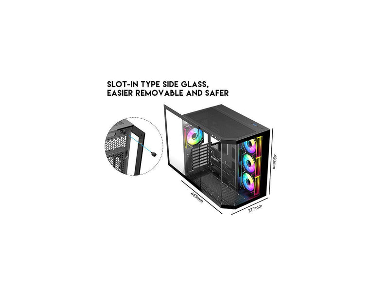 DIYPC ARGB-N3-BK Black USB3.0/ Type C Tempered Glass E-ATX /ATX Gaming Computer