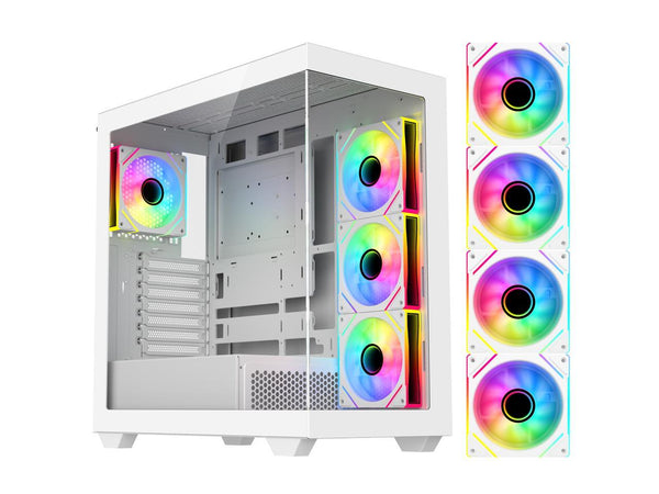 DIYPC ARGB-N6-W White Dual USB3.0/ 1 xType C Tempered Glass ATX Gaming Computer