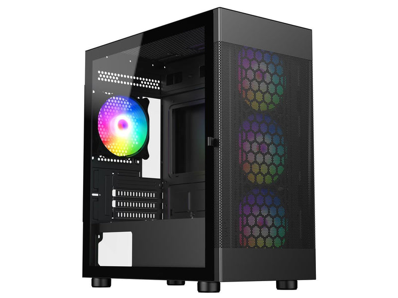 DIYPC ARGB-G5-BK Black USB3.0 Tempered Glass Micro ATX Gaming Computer Case w/ 4
