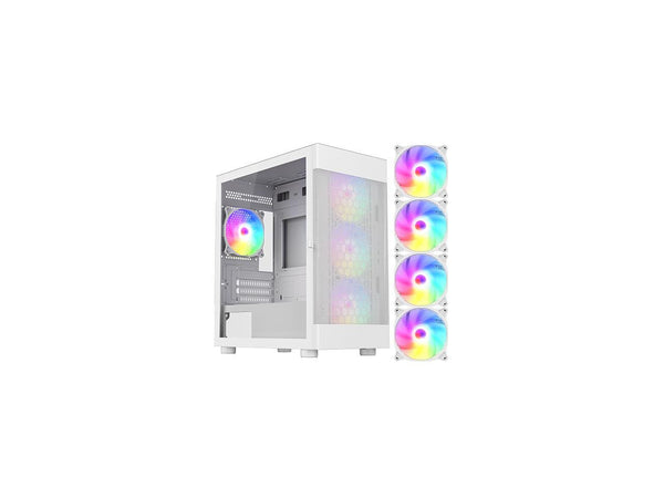 DIYPC ARGB-G5-W White USB3.0Tempered Glass Micro ATX Gaming Computer Case w/  4