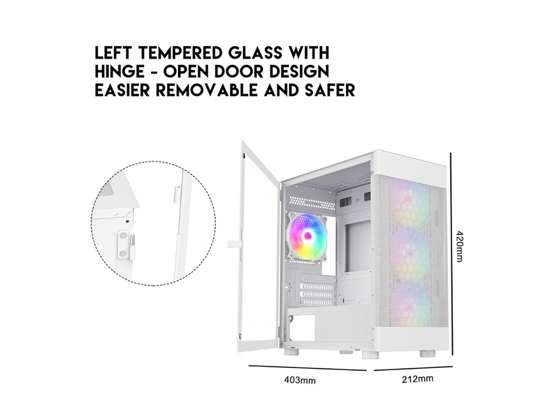 DIYPC ARGB-G5-W White USB3.0Tempered Glass Micro ATX Gaming Computer Case w/  4