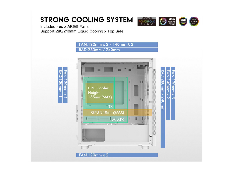 DIYPC ARGB-G5-W White USB3.0Tempered Glass Micro ATX Gaming Computer Case w/  4