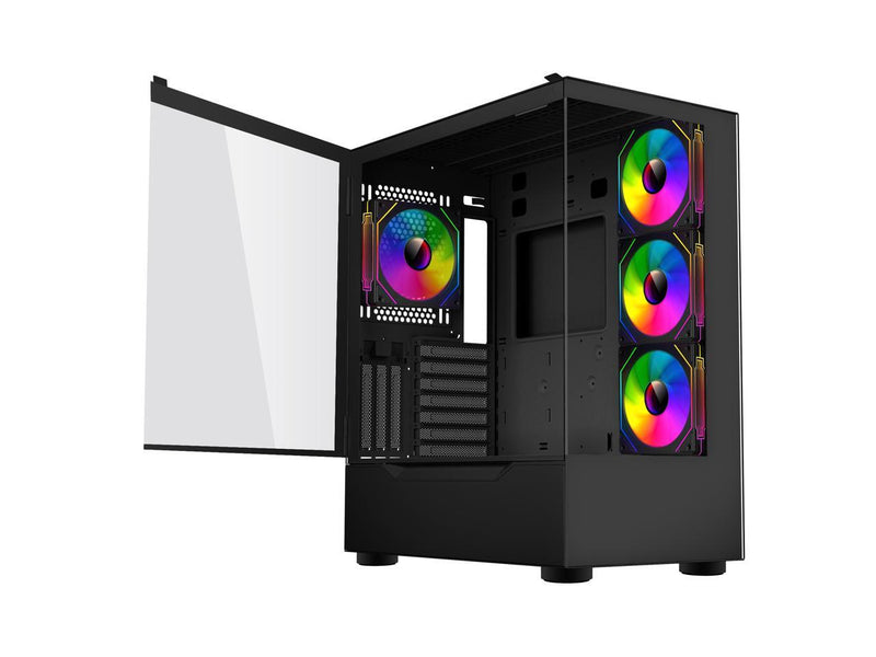 DIYPC ARGB-Q18.V2-BK Black USB3.0 ATX Mid Tower Gaming Computer Case w/ Dual