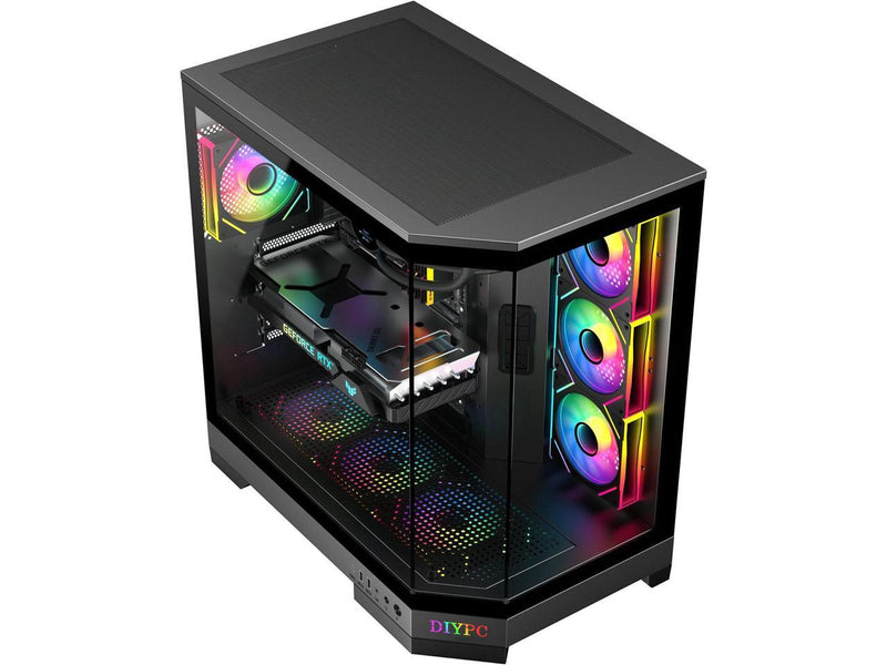 DIYPC  Vanguard-F1-BK -Black Dual USB3.0 and Type C Tempered Glass ATX Full