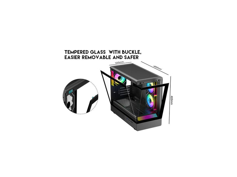 DIYPC ARGB-M1-BK Black USB3.0 Tempered Glass Micro ATX Gaming Computer Case w/