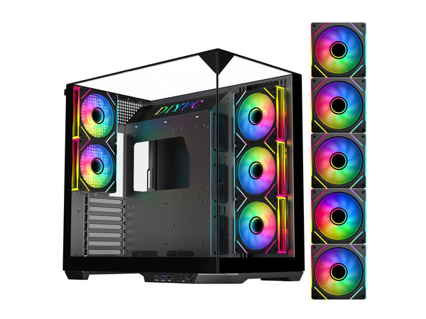 DIYPC ARGB-DC800-BK Black USB3.0 and Type C Tempered Glass ATX Mid Tower Dual