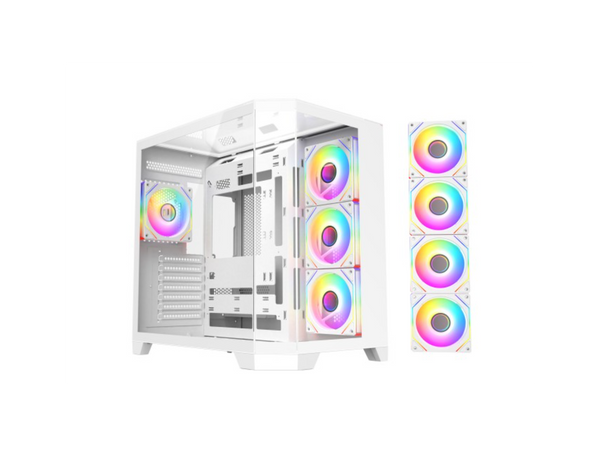 DIYPC ARGB-N8-W White Dual USB3.0/ 1 xType C Tempered Glass ATX Gaming Computer