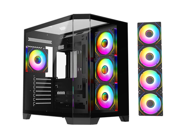 DIYPC ARGB-N8-BK Black Dual USB3.0/ 1 xType C Tempered Glass ATX Gaming Computer