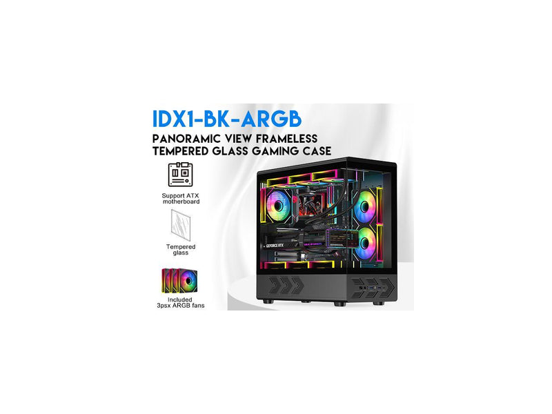 DIYPC IDX1-BK-ARGB Black USB3.0/ Type C Tempered Glass ATX Gaming Computer Case