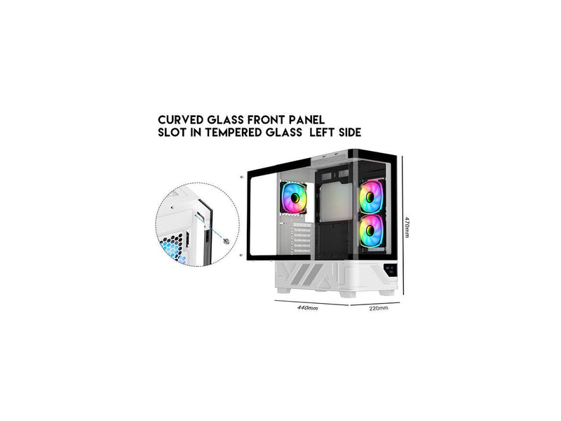 DIYPC IDX2-LCD-ARGB Black USB3.0/Type C Curved Tempered Glass ATX Gaming