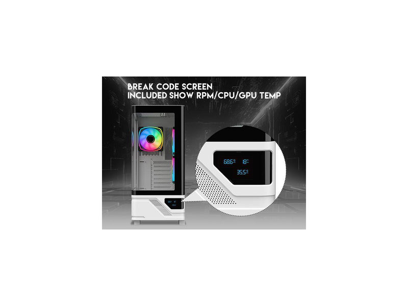 DIYPC IDX2-LCD-ARGB Black USB3.0/Type C Curved Tempered Glass ATX Gaming