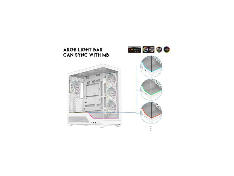 DIYPC IDX5-W-ARGB White Dual USB3.0/ 1 x Type C Tempered Glass ATX Gaming