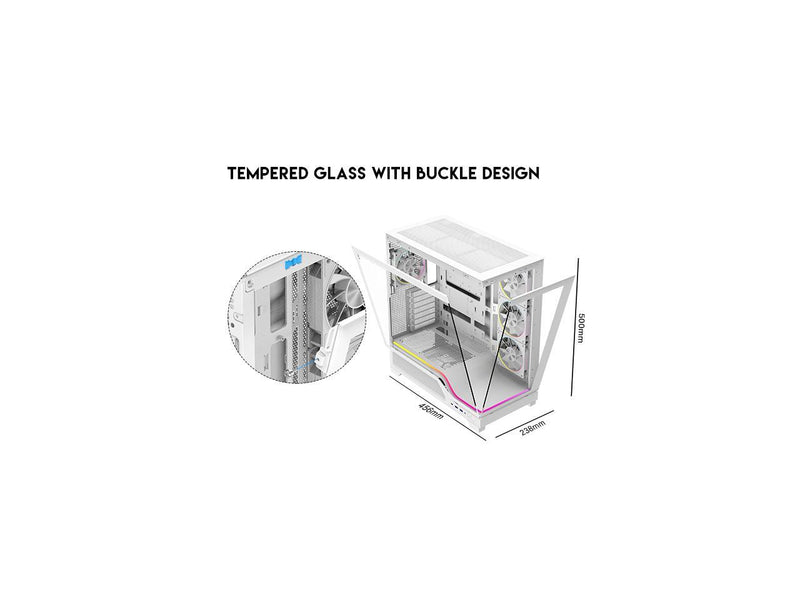 DIYPC IDX5-W-ARGB White Dual USB3.0/ 1 x Type C Tempered Glass ATX Gaming