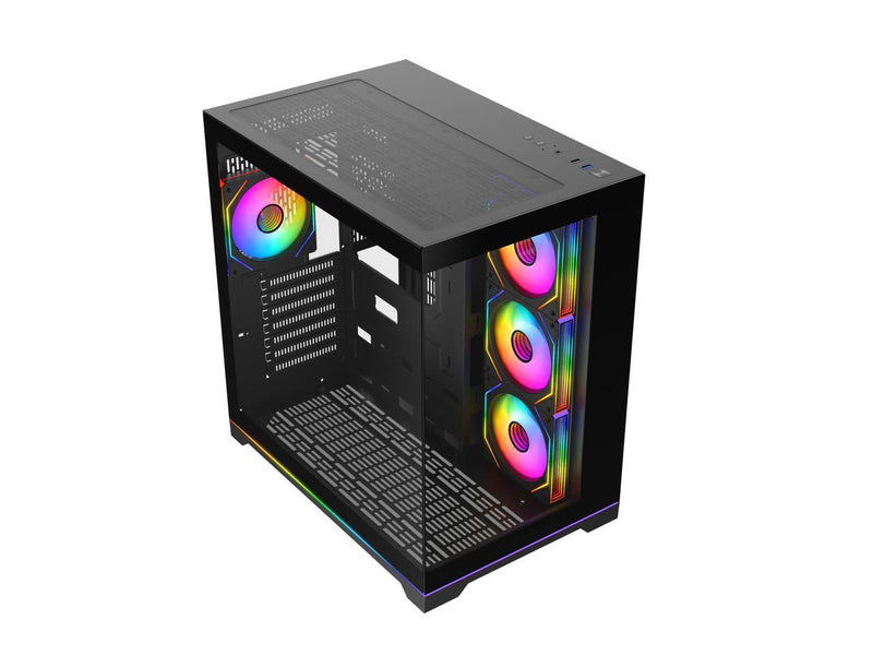 DIYPC ARGB-DC200-BK Black USB3.0 Tempered Glass ATX Dual Chamber Gaming Computer