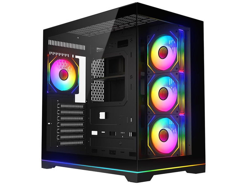 DIYPC ARGB-DC200-BK Black USB3.0 Tempered Glass ATX Dual Chamber Gaming Computer