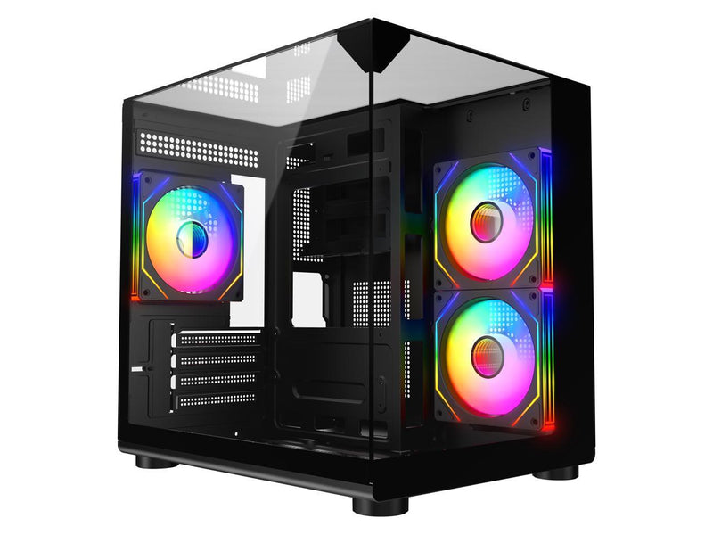 DIYPC ARGB-DC100-BK Black Dual USB3.0 Tempered Glass Micro ATX Gaming Computer