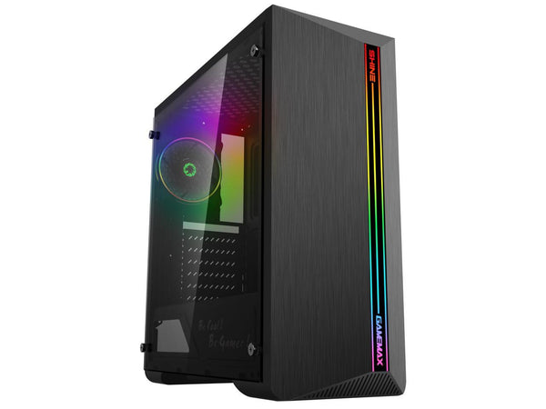 Gamemax Shine Black USB3.0 Tempered Glass ATX Mid Tower Gaming Computer Case w/