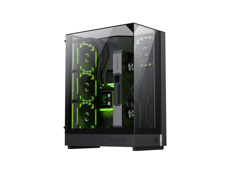 GAMEMAX T20 BK Black case. Three-sided tempered glass offers a full,