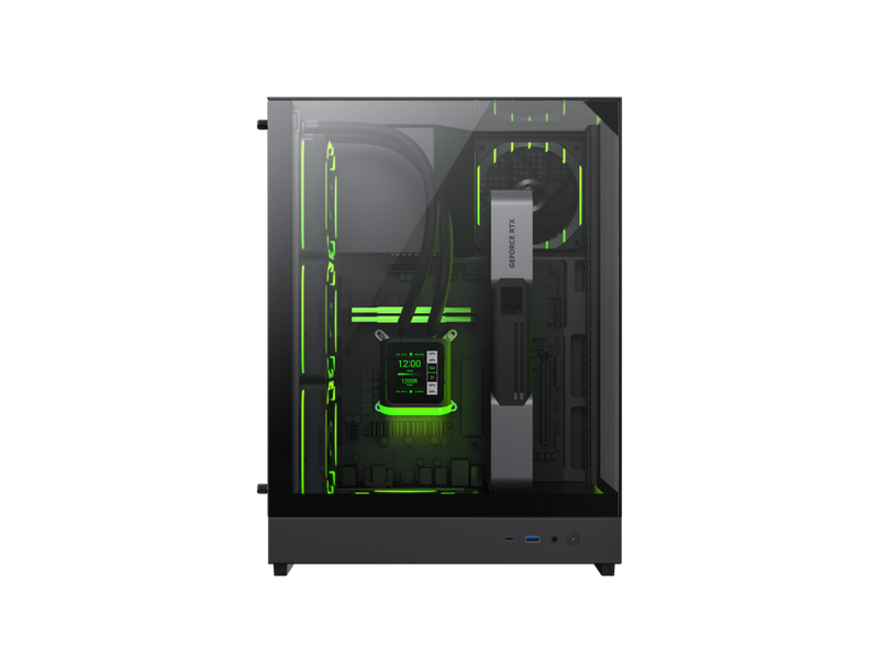 GAMEMAX T20 BK Black case. Three-sided tempered glass offers a full,