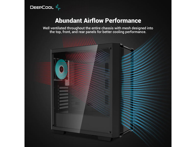 DeepCool CC560 Mid-Tower ATX PC Case, 4x Pre-Installed 120mm LED Fans, Tempered