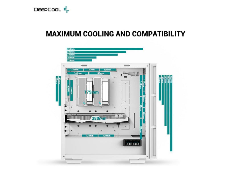 DeepCool CH560 DIGITAL WH ATX Airflow case, Dual Status Display, 3x