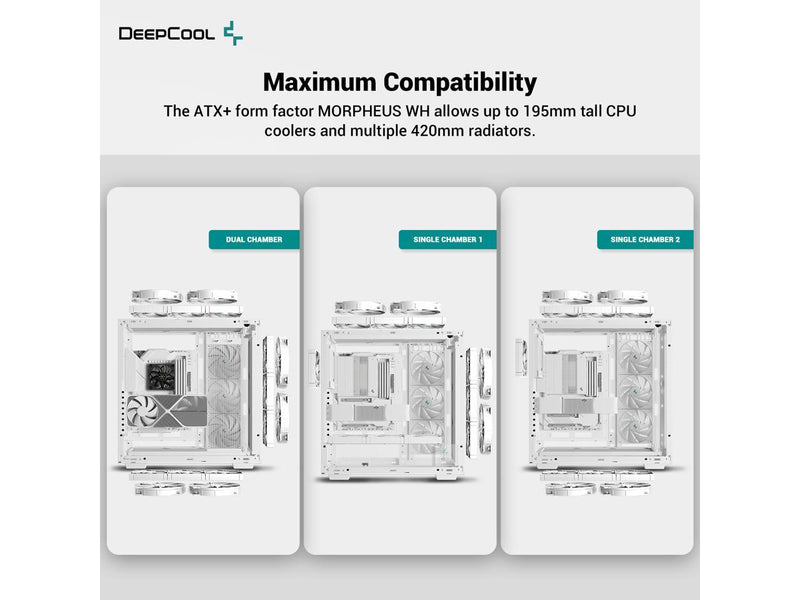 DeepCool MORPHEUS WH ATX+ Modular Airflow case, Single and Dual Chamber