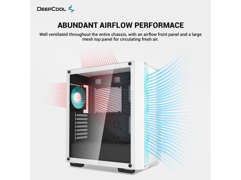 DeepCool CC560 WH V2 Mid-Tower ATX PC Case, 4x Pre-Installed 120mm LED Fans,