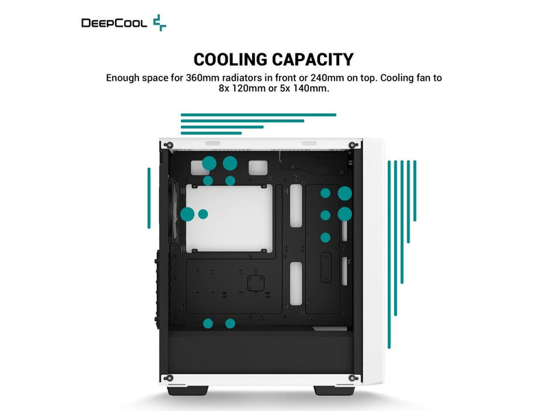 DeepCool CC560 WH V2 Mid-Tower ATX PC Case, 4x Pre-Installed 120mm LED Fans,