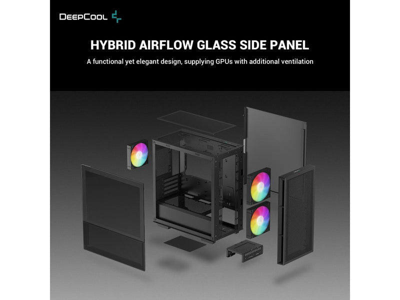 DeepCool CH360 mATX Airflow case, 2x Pre-Installed 140mm ARGB Fans, 120mm ARGB