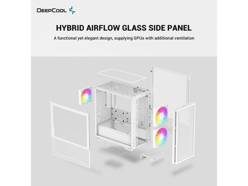 DeepCool CH360 WH mATX Airflow case, 2x Pre-Installed 140mm ARGB Fans, 120mm